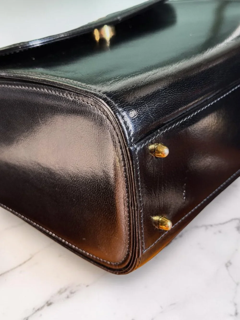 Valentino Garavani Rare Vintage Black Patent Top Handle Satchel Bag with COA
